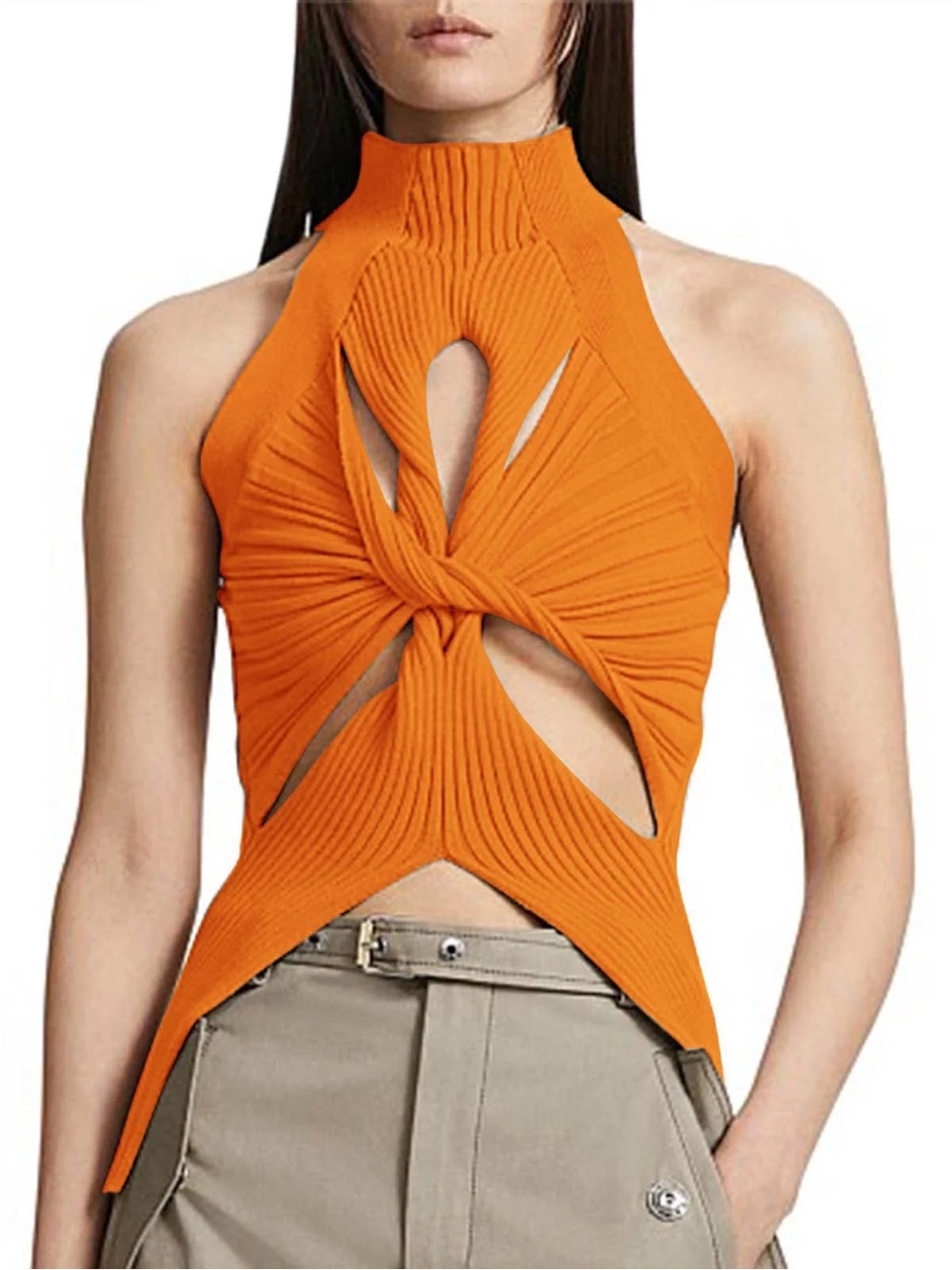 Orange Twist Cutout Top